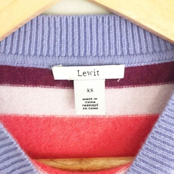 Lewit Cashmere Striped Cropped Sweater Pink Purple - Picture 6 of 11